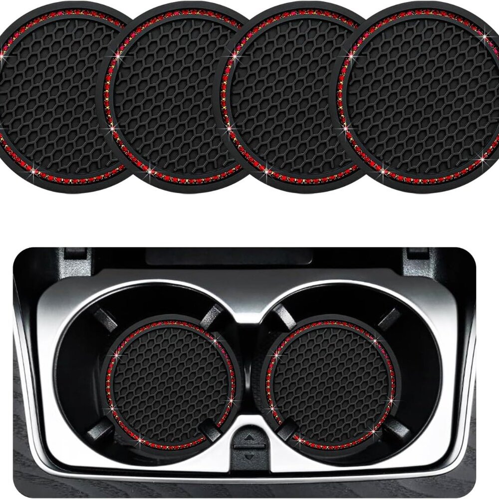 4 Pack Bling Car Cup Coaster, Crystal Soft Rubber Cup Holder Insert Coaster, Ant